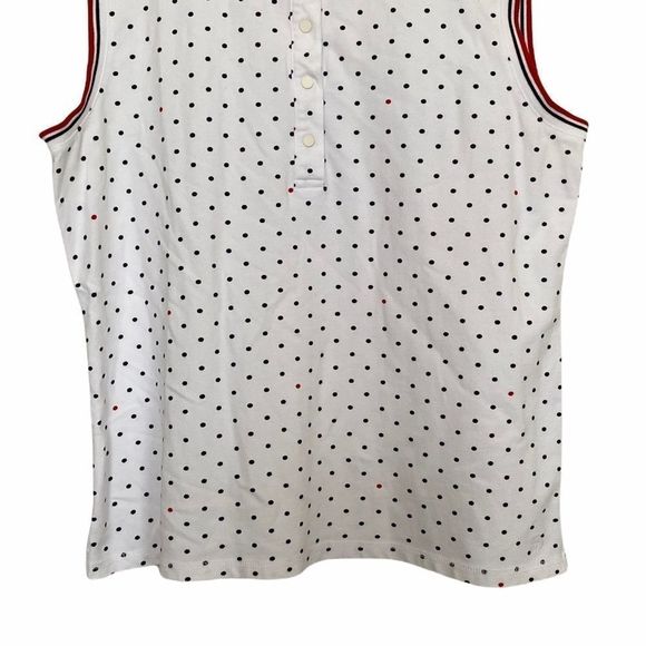 T By Talbots Sz L Sleeveless Polka Dot Polo Top - Picture 4 of 8
